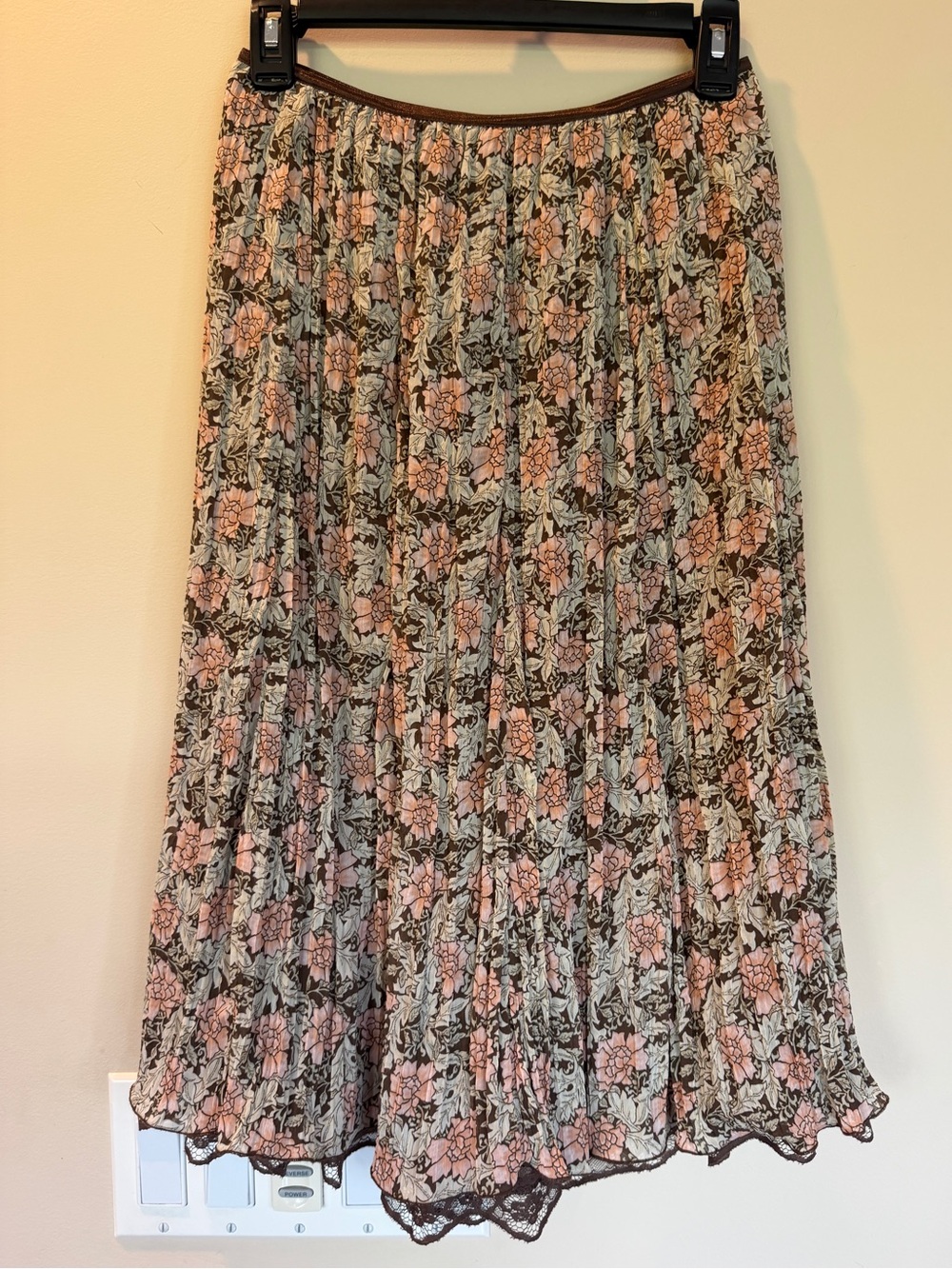 Worthington Floral Pleated Peekaboo Lace Hem Skirt